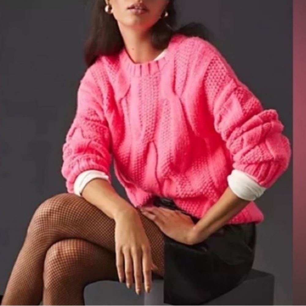Anthropologie Maeve Oversized Cable Bright Knit Pink Sweater XXS
